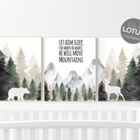 Nursery decor woodland, mountain wall art, tree nursery decor, adventure theme nursery, forest, sage green, beige, woodland animals