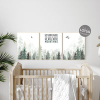 Nursery decor woodland, mountain wall art, tree nursery decor, adventure theme nursery, forest, sage green, beige, woodland animals