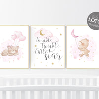 Nursery decor girl, pink and gold, bear nursery, girls room decor, animal nursery, twinkle twinkle little star, pink gold nursery, girl