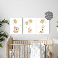 Nursery wall art neutral, gold nursery, animal prints, nursery decor neutral, baby room decor gender neutral, beige gold, baby room art