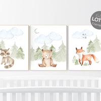 Nursery decor woodland, Woodland Nursery Wall Art, Woodland Print Set, animal prints, Woodland Animal Prints, gender neutral nursery
