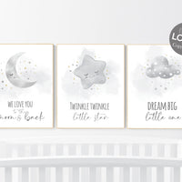 Nursery prints grey, gray gold nursery, nursery decor neutral, baby room decor gender neutral, moon and stars, grey gold, baby room art