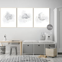 Nursery prints grey, gray gold nursery, nursery decor neutral, baby room decor gender neutral, moon and stars, grey gold, baby room art