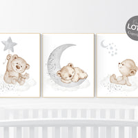 Nursery decor bear, nursery decor boy, bear nursery print, teddy bear decor, nursery wall art animals, boy nursery art, grey nursery, gray