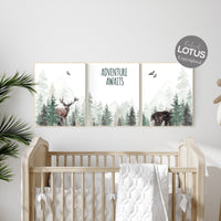 Nursery decor woodland, mountain wall art, tree nursery decor, adventure theme nursery, forest nursery, sage green, woodland animals