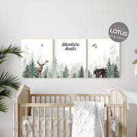 Woodland nursery prints, nursery wall art, forest wall art, green nursery decor, adventure nursery decor, tree nursery prints, adventure