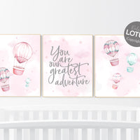 Hot air balloon nursery girls, Nursery decor girl, hot air balloon art for nursery, pink nursery prints, pink and teal, girls room decor