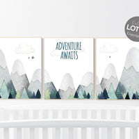Nursery decor boy mountain, adventure nursery, adventure theme nursery, woodland, gender neutral, adventure awaits, mountains nursery forest
