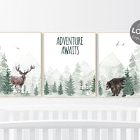 Nursery decor woodland, woods nursery, mountain wall art, tree nursery decor, adventure theme nursery, forest nursery, sage green, adventure