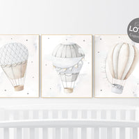 Nursery decor neutral, hot air balloon, gender neutral, grey nursery, baby room decor, beige nursery, neutral colors, travel themed nursery