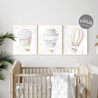 Nursery decor neutral, hot air balloon, gender neutral, grey nursery, baby room decor, beige nursery, neutral colors, travel themed nursery