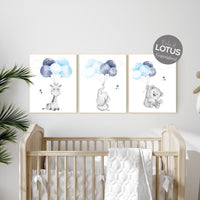 Nursery decor boy, blue and gray nursery, navy blue nursery, blue nursery, animal prints for nursery decor, elephant nursery, nursery prints