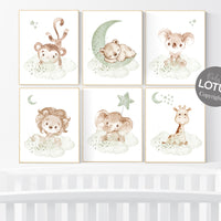 Nursery wall art animals, green nursery, gender neutral nursery, sage green, baby room decor, neutral nursery, nursery prints, animal prints