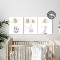 Nursery wall art grey, gray gold nursery, animal prints, nursery decor neutral, baby room decor gender neutral, grey gold, baby room art