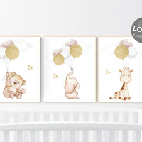 Nursery wall art neutral, gold nursery, animal prints, nursery decor neutral, baby room decor gender neutral, beige gold, baby room art