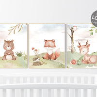 Woodland nursery decor, animals prints, woodland nursery prints, jungle animals, nursery wall art woodland, nursery prints gender neutral,