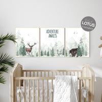 Nursery decor woodland, woods nursery, mountain wall art, tree nursery decor, adventure theme nursery, forest nursery, sage green, adventure