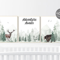 Woodland nursery prints, nursery wall art, forest wall art, green nursery decor, adventure nursery decor, tree nursery prints, woods nursery