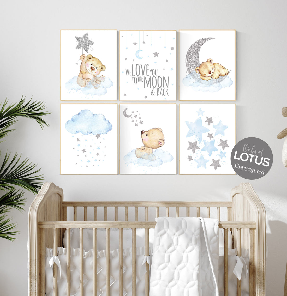 Nursery decor boy bear, boys nursery prints, nursery decor boy ideas, nursery art ideas, baby blue and silver, nursery wall art, blue silver