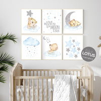 Nursery decor boy bear, boys nursery prints, nursery decor boy ideas, nursery art ideas, baby blue and silver, nursery wall art, blue silver
