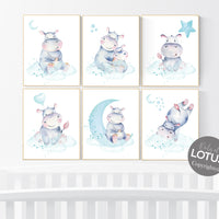 Nursery prints hippo, hippos, animal prints, teal nursery, nursery decor gender neutral, hippopotamus, cute hippo, nursery wall art, teal