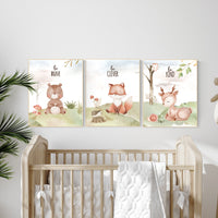 Woodland nursery decor, animals prints, woodland nursery prints, jungle animals, nursery wall art woodland, nursery prints gender neutral,