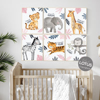 Safari nursery decor, nursery wall art animals, pink navy, safari nursery prints, Boho Nursery Prints, Safari Nursery Prints, pink and navy