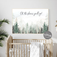 Forest nursery decor, sage green wall art, mountain wall art nursery, adventure nursery, Woodland nursery decor, oh the places you'll go