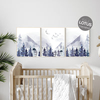 Nursery decor woodland, mountain wall art, tree nursery decor, adventure theme nursery, forest, navy blue nursery, woods nursery