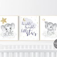 Nursery decor elephant, navy gold nursery decor, twinkle twinkle little star, moon and stars, elephant nursery, twinkle twinkle little star