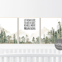 Nursery decor woodland, mountain wall art, tree nursery decor, adventure theme nursery, forest, sage green, beige, woodland animals