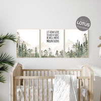 Nursery decor woodland, mountain wall art, tree nursery decor, adventure theme nursery, forest, sage green, beige, woodland animals