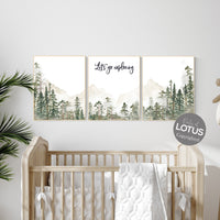Nursery decor mountain, nursery wall art, tree nursery decor, adventure theme nursery, forest, sage green, beige, woodland nursery