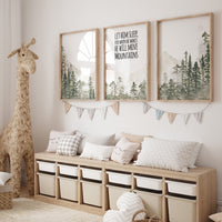 Nursery decor woodland, mountain wall art, tree nursery decor, adventure theme nursery, forest, sage green, beige, woodland animals