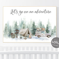 Camping nursery, Woodland nursery, let's go on an adventure, tree nursery, Camping Prints, Adventure Nursery Decor, Travel nursery
