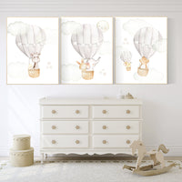 Nursery decor neutral, hot air balloon, woodland animals, gender neutral, baby room decor, elephant, bunny, giraffe, nursery prints