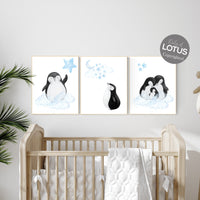 Penguin nursery, baby blue nursery, boy nursery decor, baby room wall art, boys nursery room prints, nursery wall art penguin, penguins