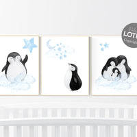 Penguin nursery, baby blue nursery, boy nursery decor, baby room wall art, boys nursery room prints, nursery wall art penguin, penguins