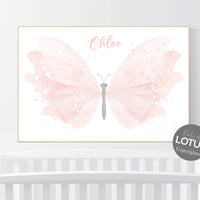 Nursery decor girl, butterfly print, Blush pink, name nursery, Butterfly Nursery Art, girls room, blush nursery, girl nursery wall art