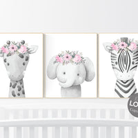 Nursery wall art animals, girl nursery, Animals Prints, Woodland Nursery Decor, Safari Nursery Wall Art, floral animal prints, girls room