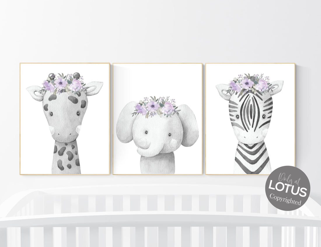Nursery decor girl animals, flower nursery, girl nursery, Animals Prints, Woodland Nursery Decor, Safari Nursery Wall Art, floral nursery