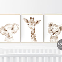 Nursery wall art animals, gray nursery, gender neutral nursery, neutral nursery, baby room decor, bear, elephant, giraffe, animal prints