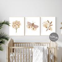Boho nursery, flower nursery, girl nursery decor boho, neutral nursery, Boho Butterfly Floral Set, Butterfly Nursery Wall Art, Neutral