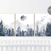 Nursery decor mountain, navy nursery, gender neutral, woodland nursery, adventure theme nursery, navy blue nursery, forest nursery mountains