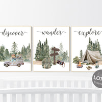 Travel nursery print, Explore nursery wall art, Baby boy nursery, Adventure Set of 3 prints, Camping Prints, Adventure Nursery Decor
