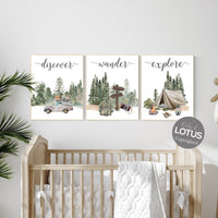 Travel nursery print, Explore nursery wall art, Baby boy nursery, Adventure Set of 3 prints, Camping Prints, Adventure Nursery Decor