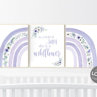 Girls room decor purple, rainbow nursery wall art, lilac nursery, girls room decor, flower rainbow, rainbow art, lavender nursery