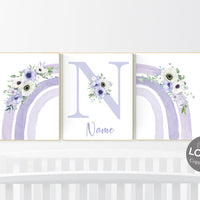 Nursery decor girl purple, rainbow nursery wall art, floral nursery, lavender nursery, lilac nursery, girls room decor, flower rainbow