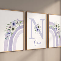 Nursery decor girl purple, rainbow nursery wall art, floral nursery, lavender nursery, lilac nursery, girls room decor, flower rainbow