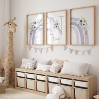 Nursery decor girl purple, rainbow nursery wall art, floral nursery, lavender nursery, lilac nursery, girls room decor, flower rainbow